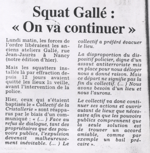 Squatt Gallé : on va continuer !